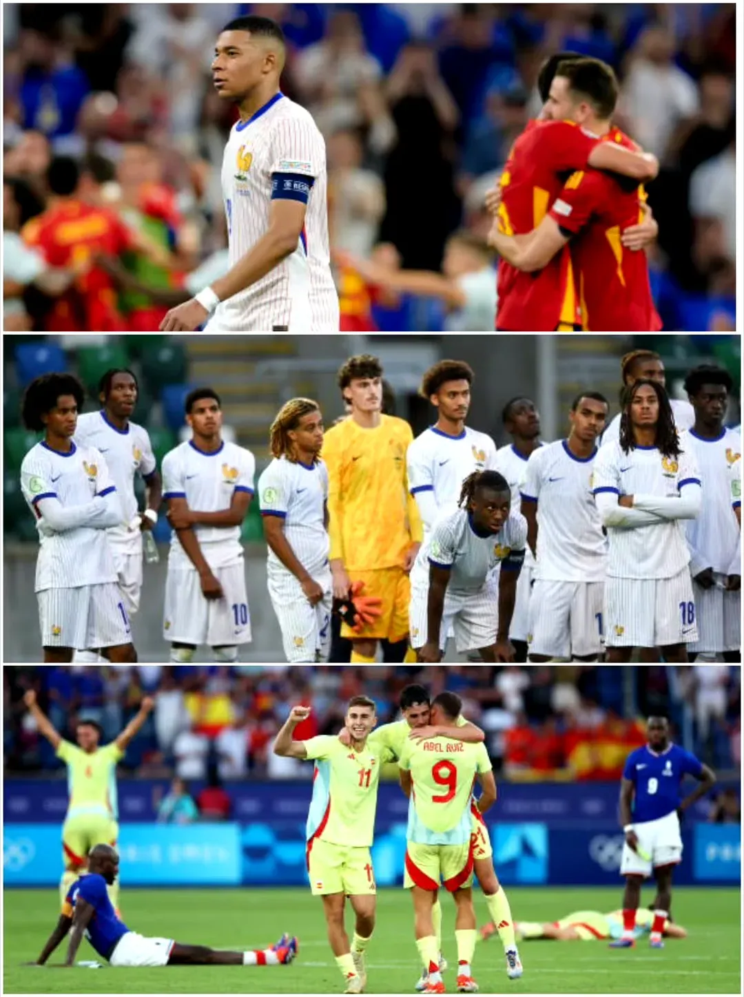 法国足球队在西班牙队之间展开较量